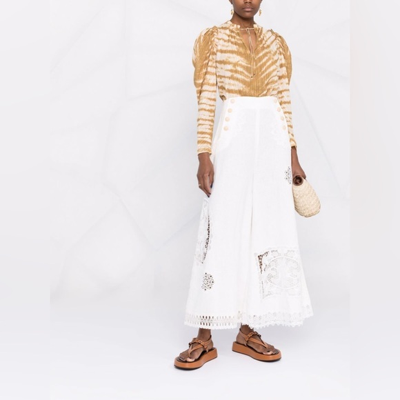 ZIMMERMANN Rhythmic Lace-Appliqué Culottes Linen-Voile Zimmermann Size 2 - Picture 3 of 15